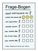 Grafik: Ein Fragebogen-Formular. Man kann verschiedene Felder ankreuzen und auch verschiedene Emoji